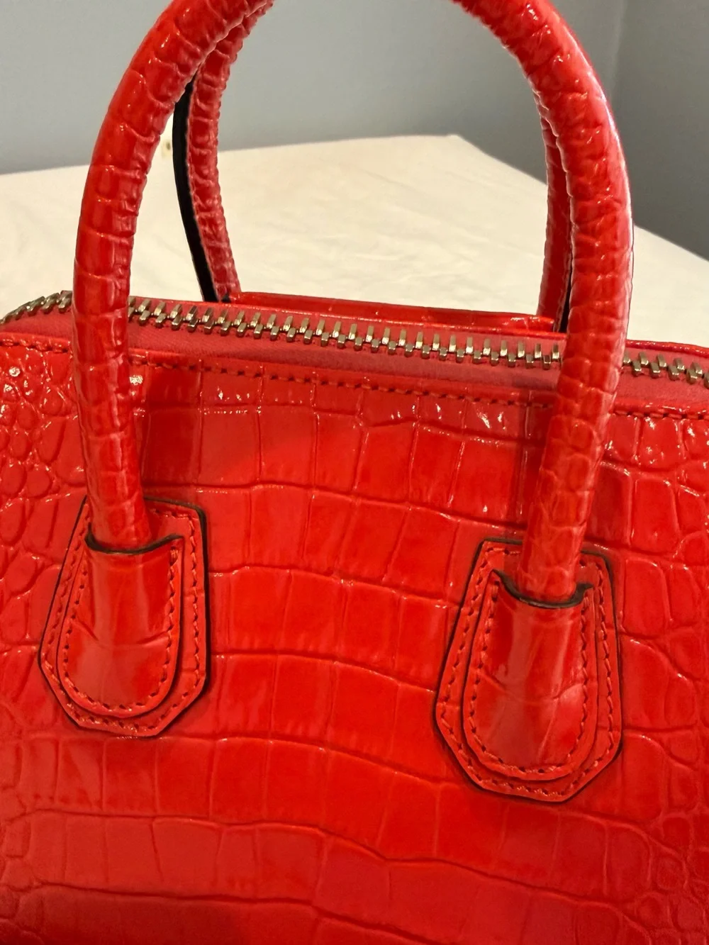 Givenchy Red Orange Croc-Embossed Antigona Mini Satchel